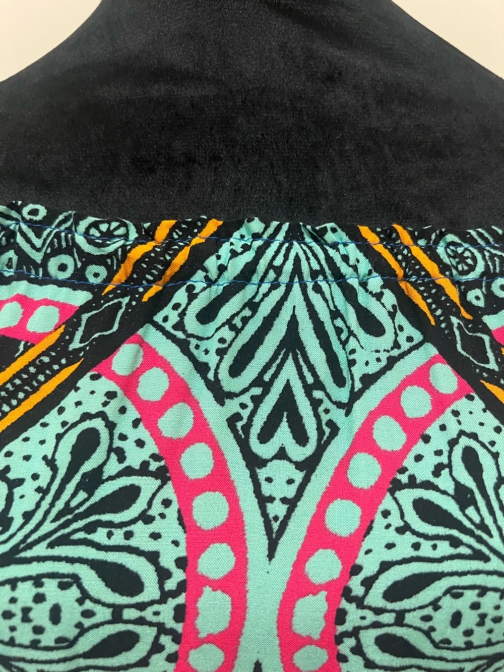 Boho Off Shoulder Shift Dress Small Blue Pink Tribal Print Bell Sleeve Lined - Picture 11 of 15